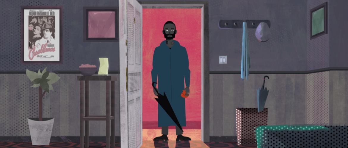 hombre entrando a una sala 